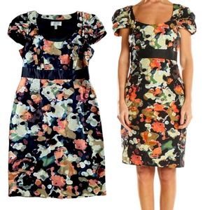 Moulinette Soeurs Black Floral Mix Puff-Sleeve Sheath Dress